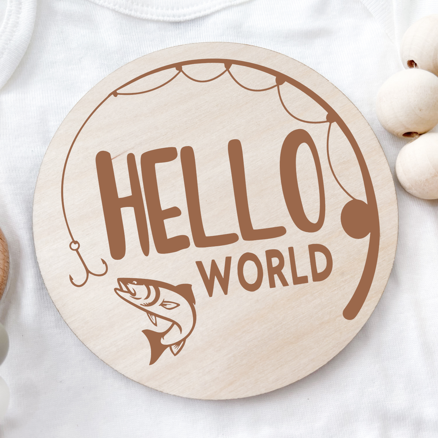 Hello World Birth Announcement Disc - Fishing