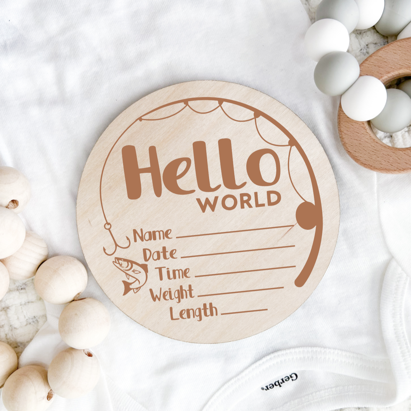 Hello World Birth Announcement Stat Disc - Fishing