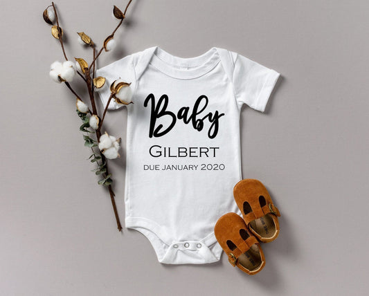 Custom Pregnancy Announcement  With Last Name and Date Onesie