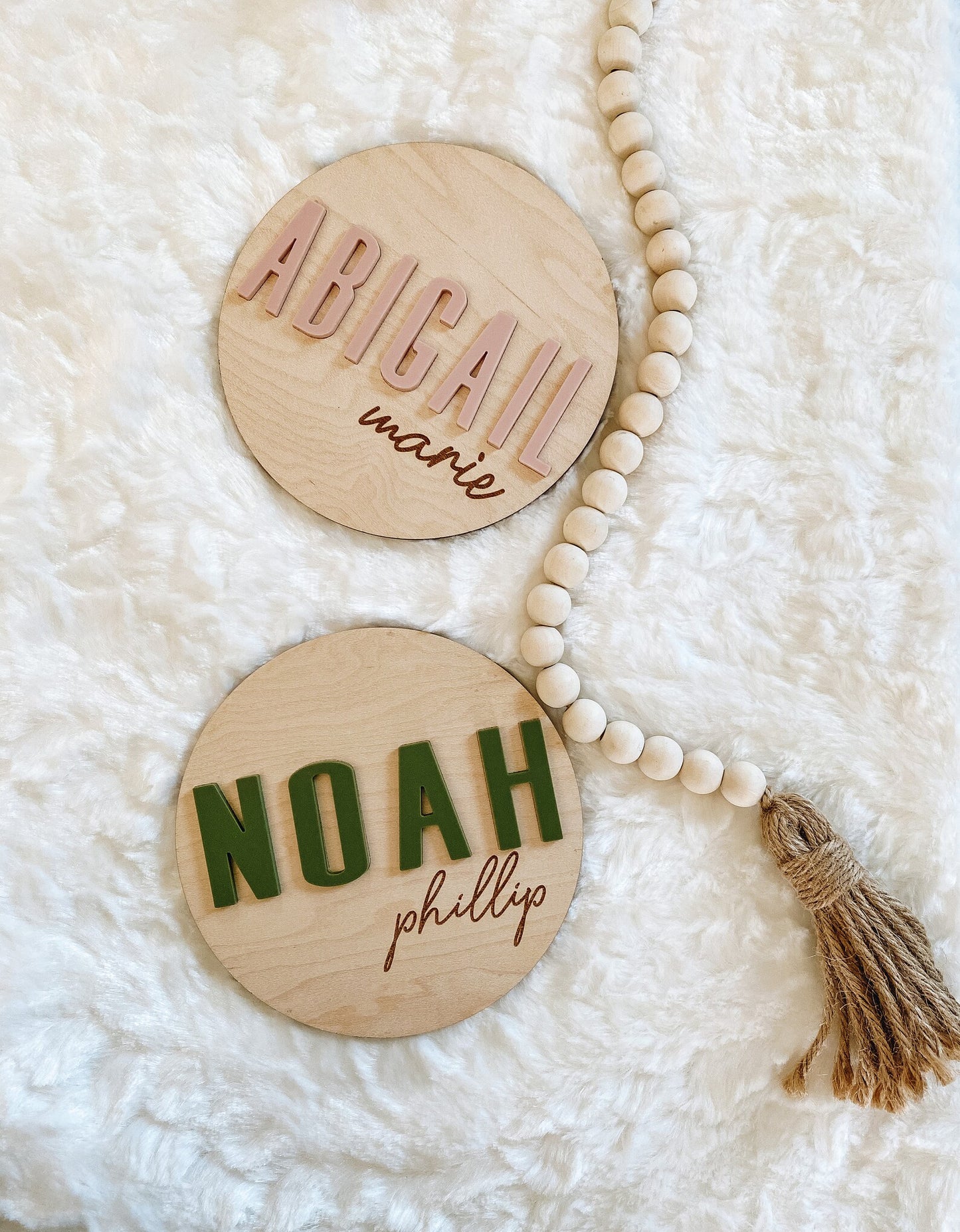 3D Wood Birth Announcement Name Circle - Modern Block