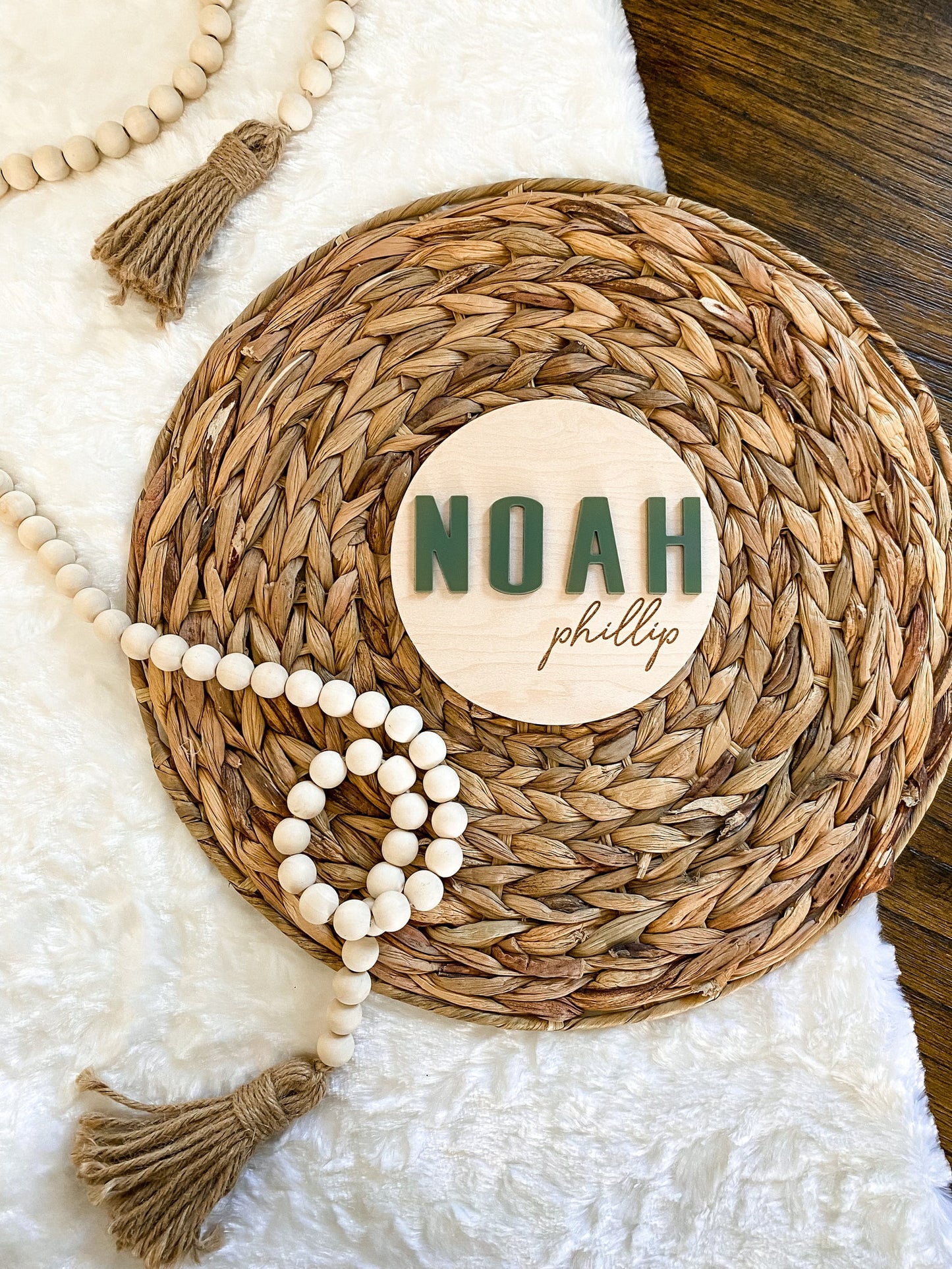 3D Wood Birth Announcement Name Circle - Modern Block