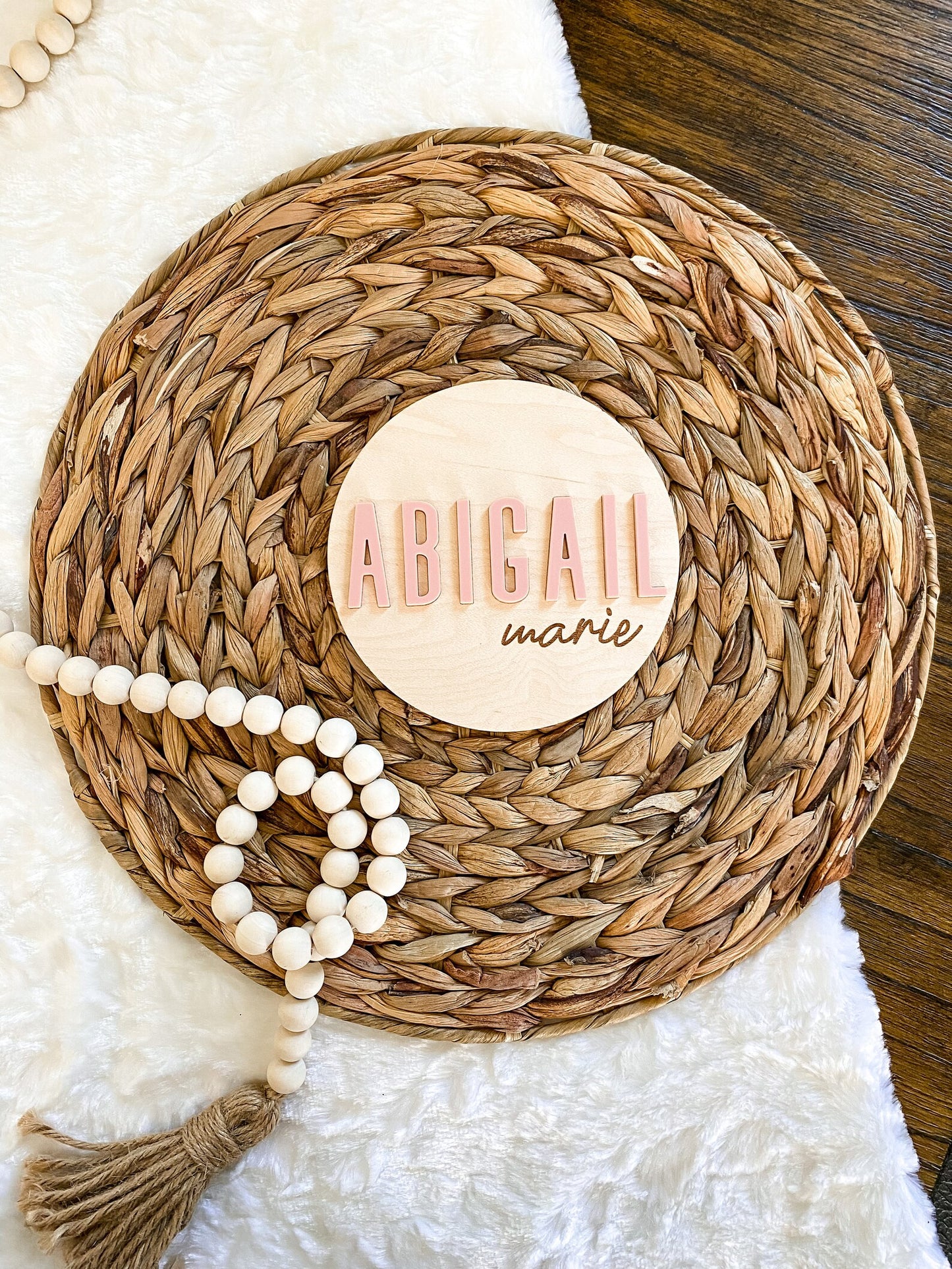 3D Wood Birth Announcement Name Circle - Modern Block