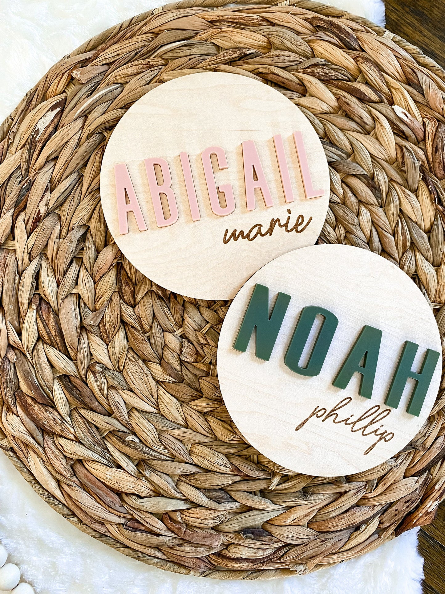 3D Wood Birth Announcement Name Circle - Modern Block