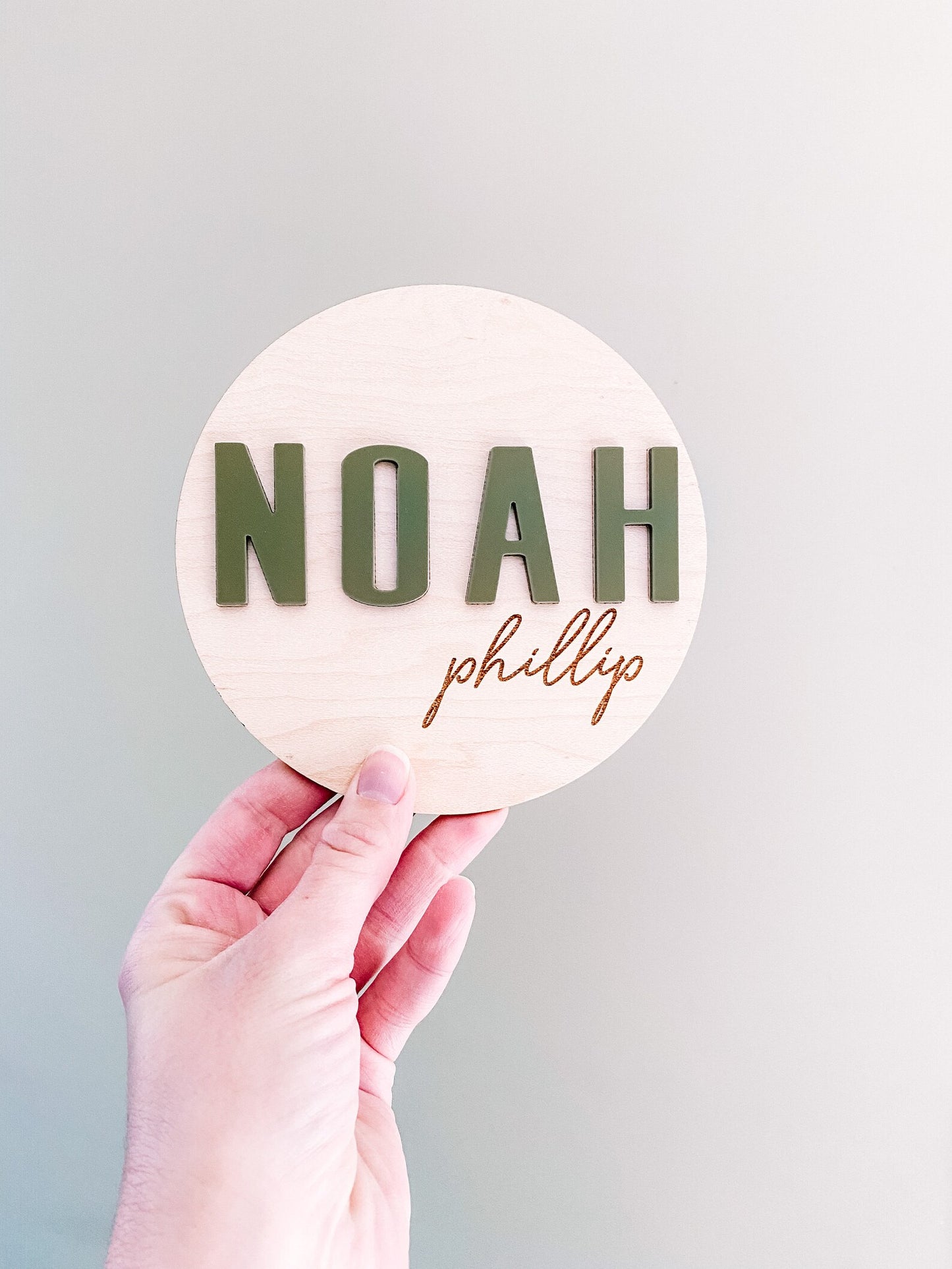 3D Wood Birth Announcement Name Circle - Modern Block