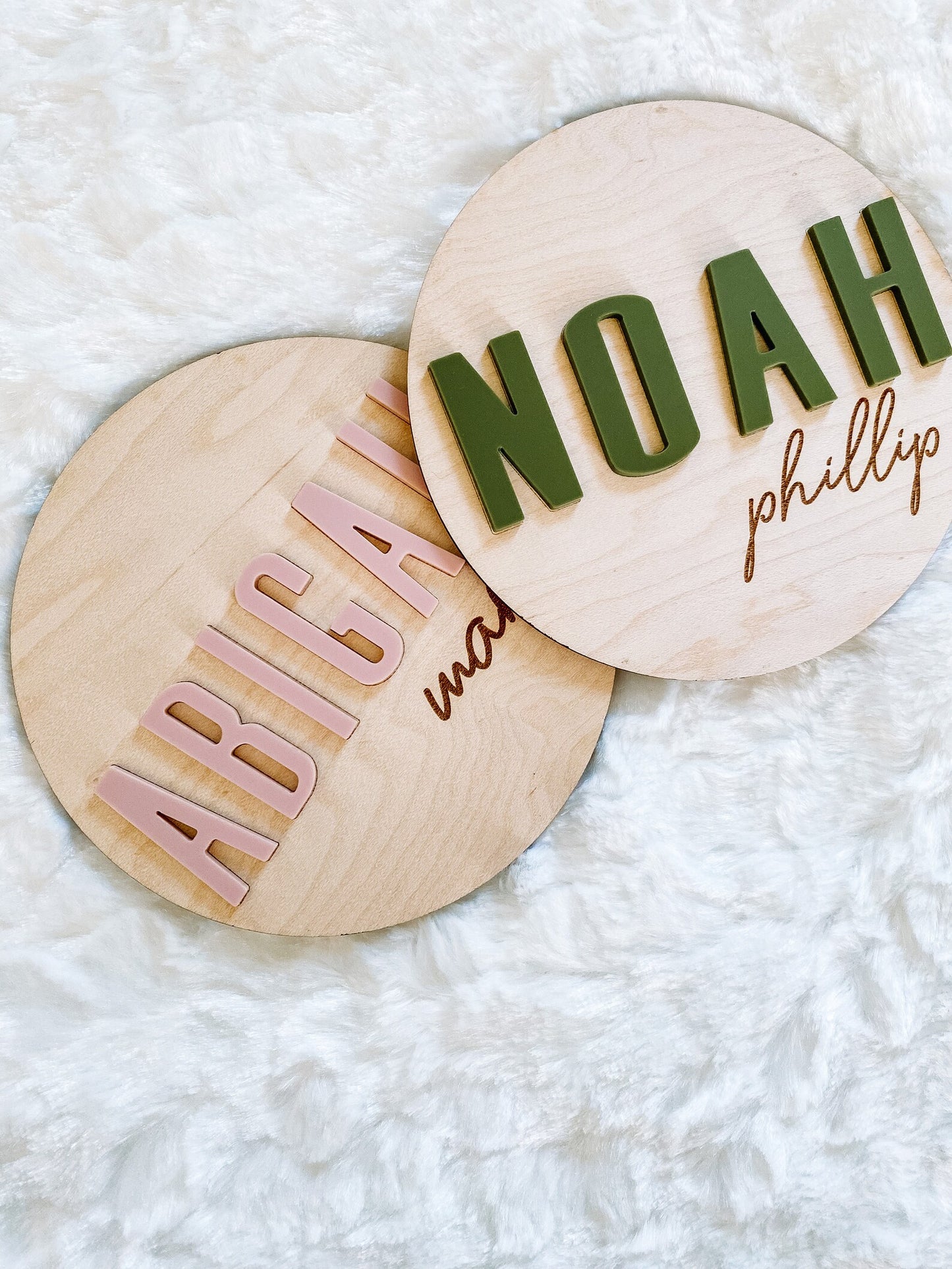 3D Wood Birth Announcement Name Circle - Modern Block