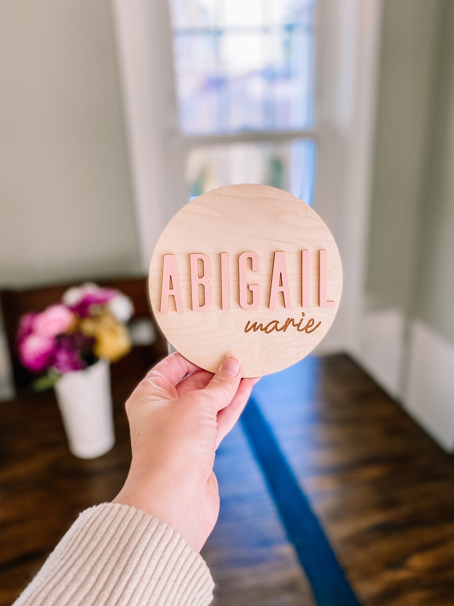 3D Wood Birth Announcement Name Circle - Modern Block