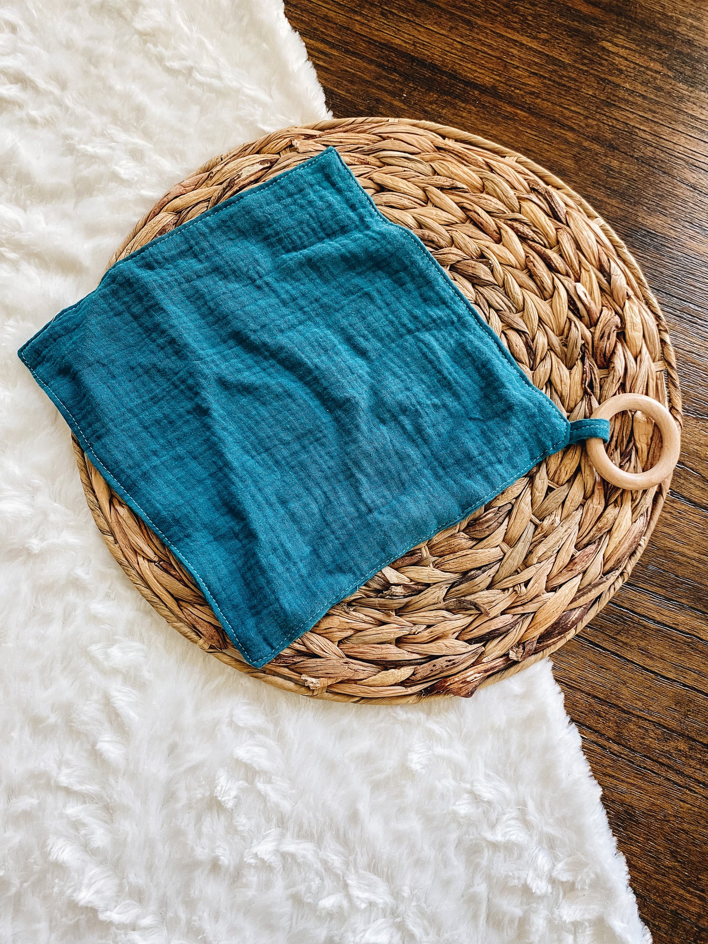 Teal Muslin Teething Lovey