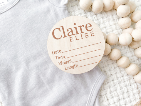 Custom Birth Announcement Stat Disc - Claire Elise Serif