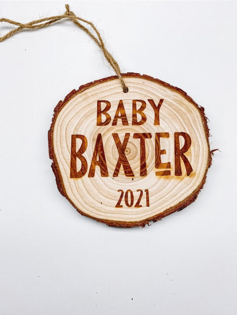 Baby Custom Rustic Wood Tree Round Ornament