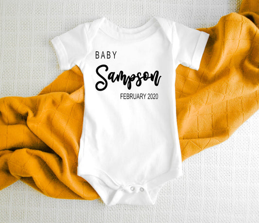 Custom Pregnancy Announcement Baby Name and Due Date Onesie