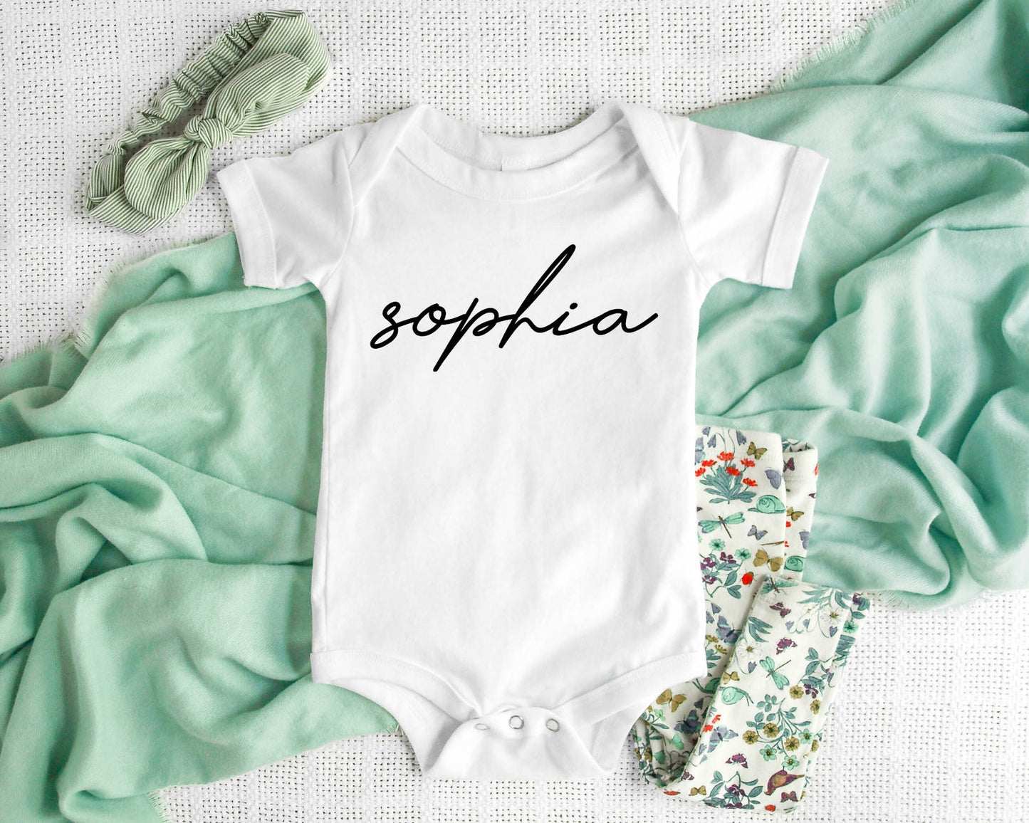 Monogram Script Baby Name Onesie